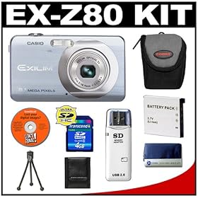 Casio Exilim EX-Z80 (Blue) Digital Camera with 4GB SDHC Memory Card + NP-60 Battery + Case... by Casio