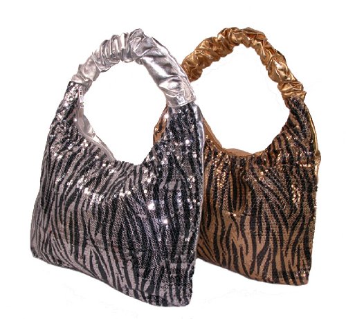 ZURI - Sequin Zebra Striped Hobo Shoulder Bag