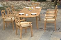 Big Sale New 9 Pc Luxurious Grade-A Teak Dining Set - 94" Oval Table And 8 Granada Stacking Arm Chairs