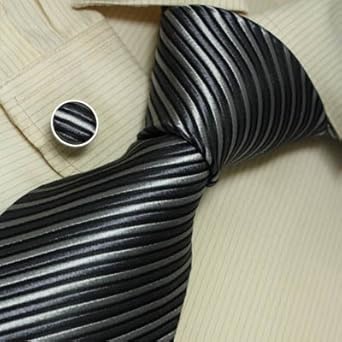 Grey striped ties for men great gift mens Italian style silk neck ties cuff links set A1048 Grey striped ties for men great gift mens Italian style silk neck ties cuff links set A1048