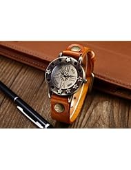 Youyoupifa Lady Round Face Vintage Roman Digital Alloy Dial Brown Leather Strap Quartz Watch