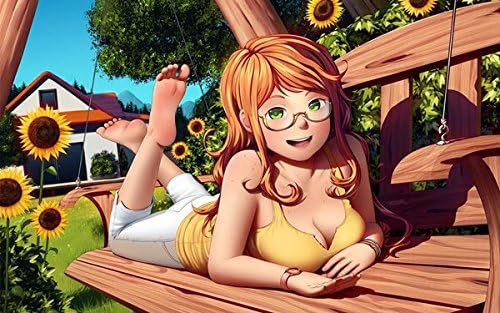 Eli barefoot breasts brown hair building cleavage dfer flowers glasses grass green eyes Home Decoration Paper Poster Print