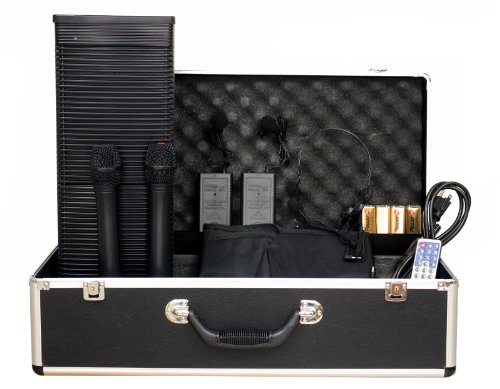 Hisonic HSU322UR Portable Rechargeable PA (Public Address) System with Dual Wireless Microphone System & MP3 Player, Black