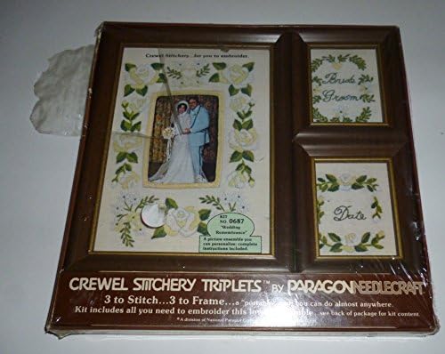 Vintage Crewel Stitchery Triplets Wedding Remembrance