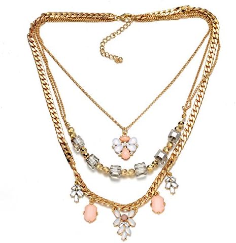 Omea Womens Exquisite Alloy Gemstone Geometry Vogue Long Chain Retro Necklace-Gold
