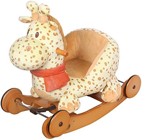 Azshine Children Giraffe Plush Rocking Horse with Wooden Wheels Kids 1-3 Years