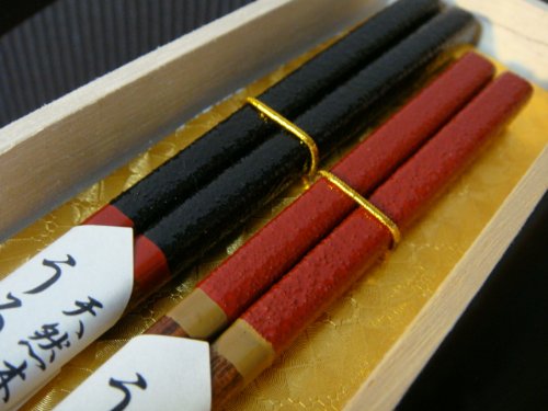 【会津塗】木製 夫婦箸 乾漆　黒・朱 桐箱入