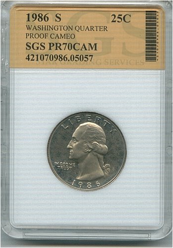 1986 S Proof 70 Cam Washington Quarter SGS Certified