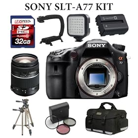 Sony A77 SLT-A77VQ A77VQ SLTA77 SLTA77VQ 24.3 MP Translucent Mirror Digital SLR (Body) + Sony SAL2875 28-75mm f/2.8 SAM Lens + LED Video Light + ForeGrip Handle + Case + Spare Battery + 32GB Card + Tripod + Filter Kit Bundle
