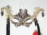 Venetian Carnival Masquerade Mask/Black Metal Cat with Swarovski Crystals and Sexy Tassels
