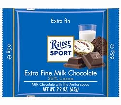 Ritter Sport, Edel-Vollmilch (Whole Fine Milk Chocolate), 3.5-Ounce Bars (Pack of 12)
