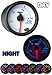 GlowShift White 7 Color Adjustable Fuel Level Gauge - White Dial - Clear Lens - for Gas & Diesel Vehicles - 2-1/16