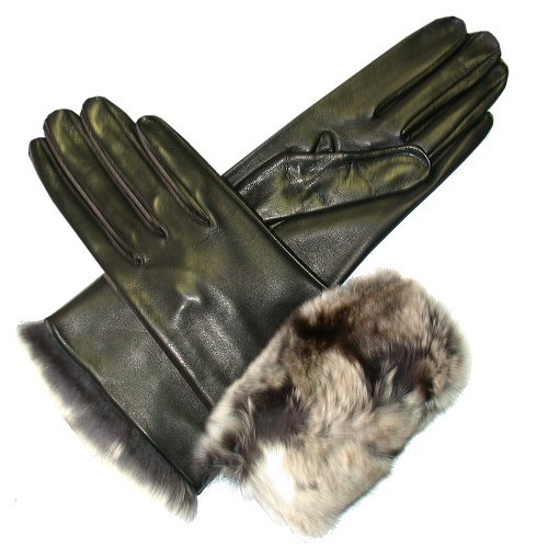 Italian Rex Rabbit Fur Cuff Winter Leather Gloves Size 8 1/2 Color BLK By Fratelli Orsini (CR4405)