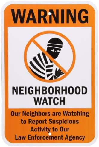 SmartSign Aluminum Sign, Legend "Warning: Neighborhood Watch" with Graphic, 18" high x 12" wide, Black/Orange on White