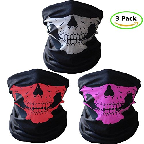 Skull Mask Bandana Headwear Scary Dust-Proof Windproof Pack of 3 Styles