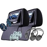 Black Color Pair of Headrest 7' LCD Car Monitors with Region Free DVD player USB SD Inc. Wireless Dual Channel Headhones and 32 Bit Games