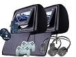 Black Color Pair of Headrest 7" LCD Car Monitors with Region Free DVD player USB SD Wireless Dual Channel Headphones and 8 and 32 Bit Games
