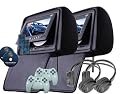 Black Color Pair of Headrest 7" LCD Car Monitors with Region Free DVD player USB SD Inc. Wireless Dual Channel Headhones and 32 Bit Games