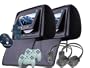 Black Color Pair of Headrest 7" LCD Car Monitors with Region Free DVD player USB SD Wireless Dual Channel Headphones and 8 and 32 Bit Games