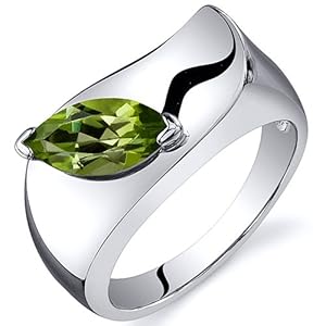 Musuem Style Marquise Cut 1.00 carats Peridot Ring in Sterling Silver Rhodium Finish Size 6 Available in Sizes 5 thru 9