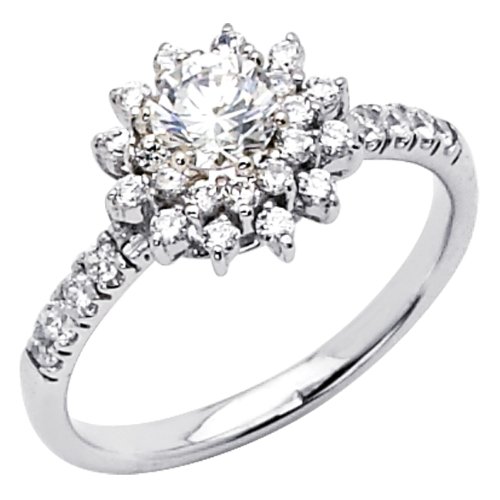 14K White Gold Round-cut 1.25 CTW Equivalent CZ Cubic Zirconia Ladies Solitaire Wedding Engagement Ring Band