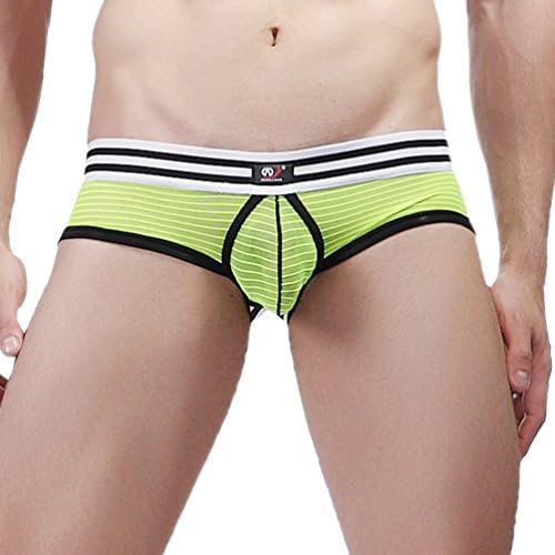 ZIHAN Men's Breathable Performance Stripe Briefs Large Yellow