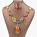 Artificial Amber Pattern Multicolor Baltic Necklace Bib Pendant Earring Sets