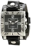 Nemesis Men's B034K Signature Stainless Steel Square Black Dial Leather Cuff Watch