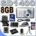 Canon PowerShot SD1400IS 14.1 MP Digital Camera w/4x Wide Angle Optical IS Zoom (Silver) 8GB BP4L Battery/Charger BigVALUEInc Accessory Saver HD Bundle