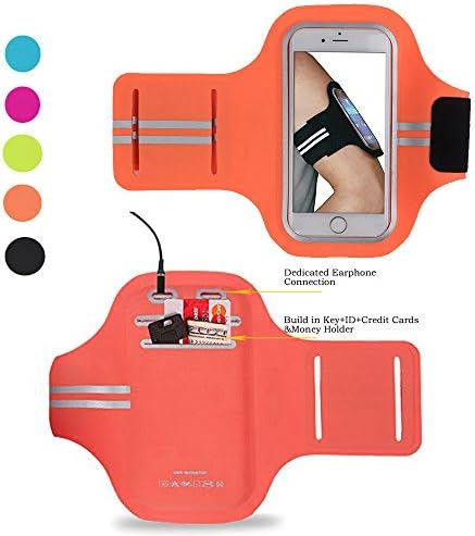 VAMVAZ 4.7" 5.1" Inches iPhone 6/6S Galaxy S6/S6 Edge/S5/S4 Sports Running Armband Running Workouts or any Fitness Activity Sweat Proof-Build in Key+ Id+Credit Cards &amp; Money Holder(Orange)