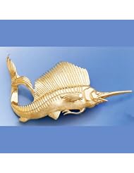 Gold Nautical Slide Charm Pendant Marlin W Tall Fin Slide High Polish& Satin