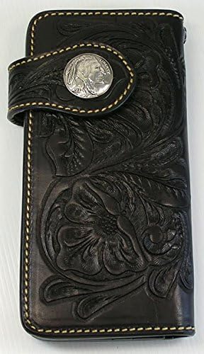 BRAND NEW GENUINE COWHIDE LEATHER BIKERV WALLET IN BLACK TRIBAL STYLE INDIAN TATTOO ON THE WALLET