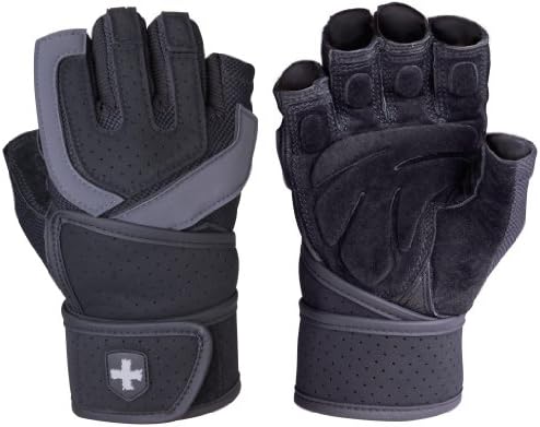 Harbinger 1250 Training Grip WristWrap Glove,Black/Grey