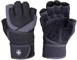 Harbinger Training Grip WristWrap Glove, Black/Grey, Large