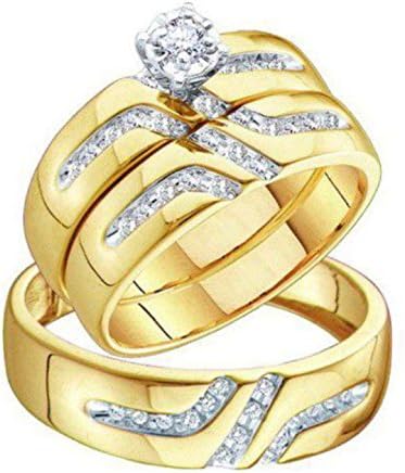0.3 cttw 10k Yellow Gold Diamond His and Hers Wedding Ring Sets Trio Bridal Sets (Sizes 3-11)