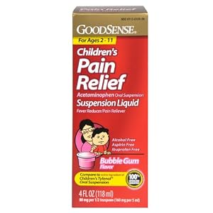 Good Sense Acetaminophen Children's Pain Reliever Oral Suspension Liquid, Bubble Gum Flavor, 160 mg, 4 Fluid Ounce