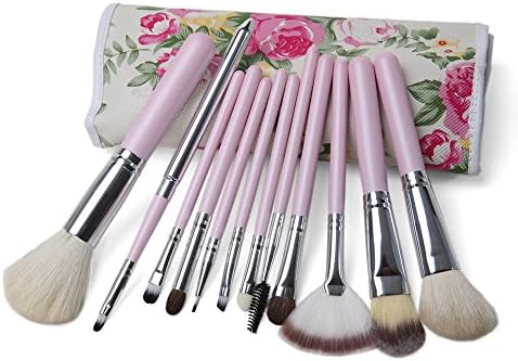 Emylike makeup Brushes 12pc Studio Pro Makeup Make Up Cosmetic Brush Set Kit w/ Rose Pattern Case - For Eye Shadow, Blush, Concealer, Etc (Flower)