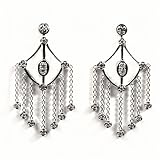 Sterling Silver Earrings with Clear CZ - Size: 41mm
