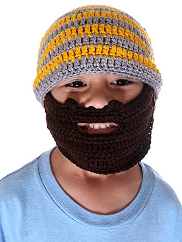 Simplicity Kid's Bearded Beanie Hats, Striped Face Mask for the Winter, Acrylic