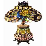 Warehouse of Tiffany 2954#LSH Tiffany-style Peacock Lantern Table Lamp