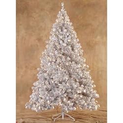 7.5' Pre-Lit Silver Laser Tinsel Artificial Christmas Tree - Clear Lights