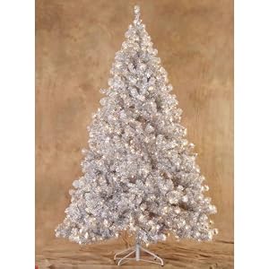 7.5' Pre-Lit Silver Laser Tinsel Artificial Christmas Tree - Clear Lights by CMI