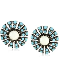 Cabochon Cream Cabochon Center Burnished Gold Tone Stud Earrings