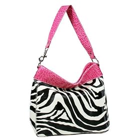 Zebra Print With Pink Croc Trim Handbag Bag Purse