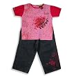 Sophie Catalou - Infant Girls Short Sleeve Denim Pant Set, Raspberry, Blue Sophie Catalou - Infant Girls Short Sleeve Denim Pant Set, Raspberry, Blue