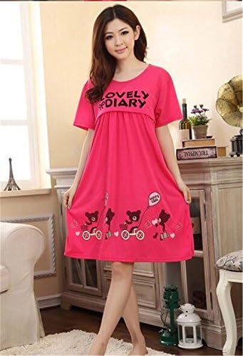 Women's Pregnant Maternity Breastfeeding Nightwear Short Sleeve Dress Bear Rose Red