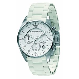 Emporio Armani Watch, Mens Chronograph White Silicone and Stainless Steel Bracelet AR5867 by 54