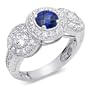 Bold & Beautiful 1.00 carat Round Shape Created Blue Sapphire & White CZ Size 8 Gemstone Ring in Sterling Silver