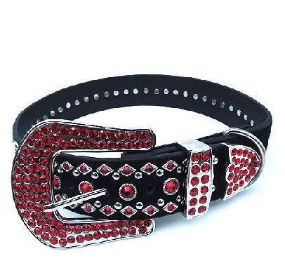 Hundehalsband Exklusives Swarovski Hunde Leder-Halsband schwarz/rot 66
