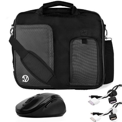 Swart Pindar Durable Water-Resistant Nylon Safeguarding Carrying Case Messenger Shoulder Bag For Sony Vaio Y Series 11-inch Notebook Netbook + Corpse-like Cable Organizer + Black Cable Organizer + Ban Wireless Laser 2.4Ghz Mouse w/ BACK and Bold Buttons